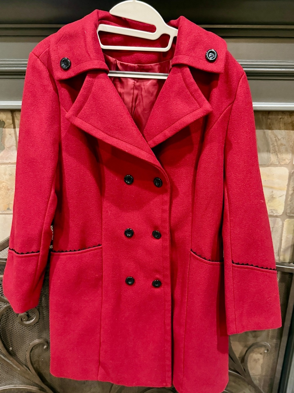 SHEIN Bright Red Double-Breasted Pea Coat